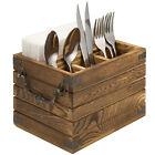 MyGift Rustic Burnt Wood Dining Utensils Flatware Caddy with Antique Handles