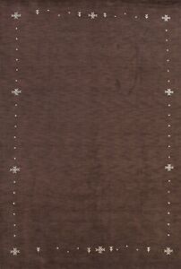 Contemporary Bordered Gabbeh Oriental Brown Rug Wool Hand-knotted 8'x11' Carpet
