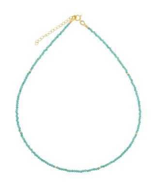 Dainty Blue Aquamarine Faceted Round Gemstone Beaded 2-3MM Women Necklaces 18'' - Image 1 of 4