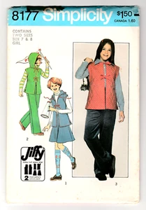 Simplicity 8177 Girls Hooded Vest-Skirt-Pants 7-8 Vintage Sewing Pattern UNCUT - Picture 1 of 2
