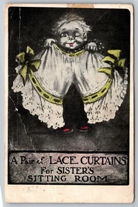 A PAIR OF LACE CURTAINS FOR SISTER'S SITTING ROOM 1909 comic ANT Postcard A77 - Picture 1 of 2
