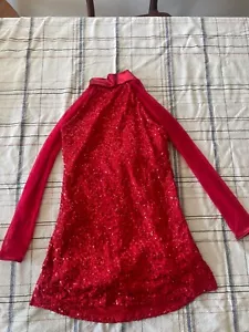 Red, sequined figure skating or dance competition dress, Girls - Picture 1 of 6