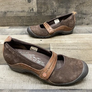 Merrell Plaza Bandeau Espresso Brown Suede Mary Jane Heel Shoes Size 8.5 - Picture 1 of 7