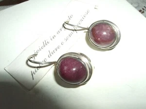 ORECCHINI MONACHELLA EAR RINGS ARGENTO 925 STERLING RUBINO ROSSO CABOCHON - Foto 1 di 7