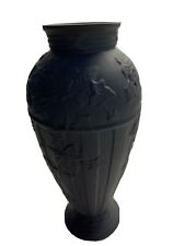 Beautiful black basalt pedestal vase.  Decorated with vine leaves and grapes. 