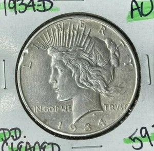 1934-D PAZ DÓLAR DE PLATA ~ AU "LIMPIADO" ~BONITA MONEDA~ REF# D/D - Imagen 1 de 2