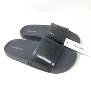 Calvin Klein Women's Sandals Austin Slide Logo Unisex Kgaustin-Z Dark Grey - Picture 1 of 4