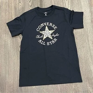 NWOT Converse Leopard Chuck Taylor Patch T-Shirt Slim Fit Crewneck Black Small - Picture 1 of 5