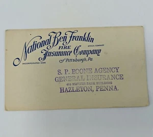 Blotter de tinta National Ben Franklin Fire Insurance Co Pittsbutgh Pa Boone Hazleton - Imagen 1 de 2
