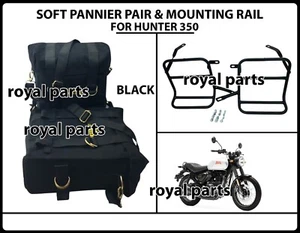 "PANNIER PAIR BLACK & MOUNTING RAIL" Fit For Royal Enfield Hunter 350 - Picture 1 of 17