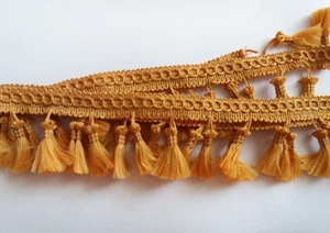 Fringe Tassel Trim, Bobble Ribbon, Tape with Tassels for curtains craft  MUSTARD - Picture 1 of 1
