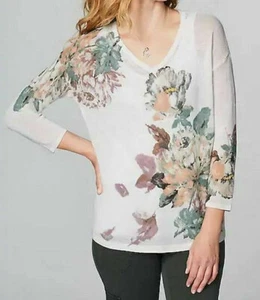 Neu mit Etikett J Jill Gr. LP Leinen & Viskose Blumenmuster V-Ausschnitt 3/4 SL Pullover cremefarben mit Blumenmuster $ 89 - Bild 1 von 10
