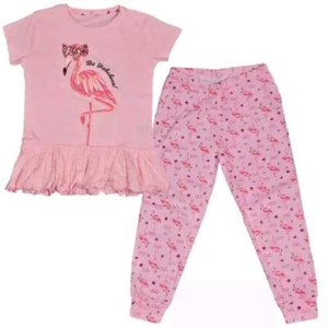 Flamingo Kids PJs Pink Short Sleeve Pyjama Set Loungewear Girls Sleepover Party - Picture 1 of 5