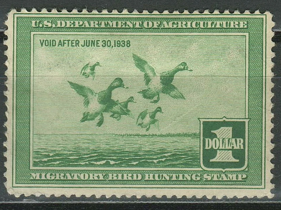 USA 1937 Duck stamp $1 ☀ Light green #RW4 ☀ MH OG - Image 1 of 2