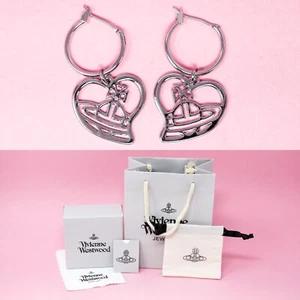 Vivienne Westwood Earrings Silver Plated Heart Orb Dangles / Hoops Gift Box Set - Picture 1 of 9