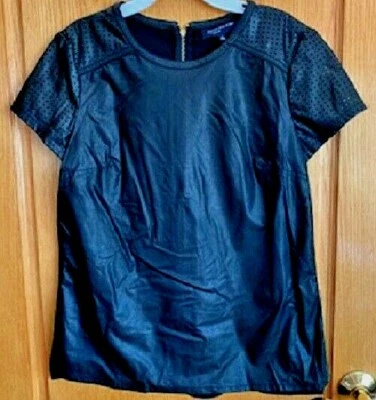 NWOT Jones New York Signature Women's Perforated Sleeves Faux Black Leather Top - Image 1 of 3