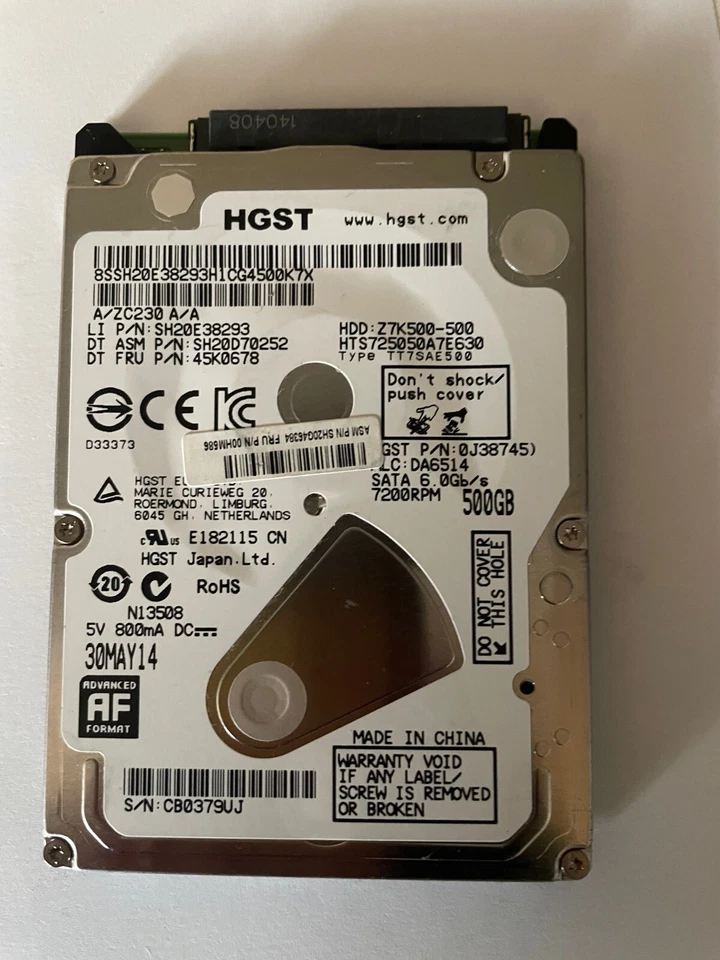 Disque dur 500 Go , sata , 2.5 pouces , 6gbits, slim,  HGST HTS725050A7E630 - Photo 1/1
