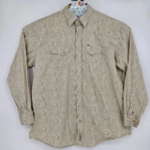 Rafter C Shirt Mens 2XLT Tan Paisley Western Pearl Snap Cowboy Rodeo FLAWS - Picture 1 of 11
