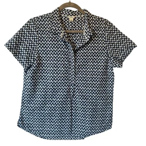 LL Bean Popover Top S Azul Crepe Algodón Manga Corta Blusa Mujer Camisa Botón - Imagen 1 de 7