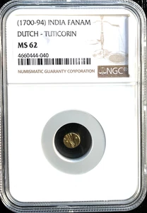 1700 - 1794 Indien Gold Fanam Münze, Dutch-Tuticorin, NGC MS 62, 040 - Bild 1 von 2