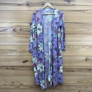 Lularoe Cardigan Sweater Small Sarah Linen Blend Purple Floral Open Front B138 - Picture 1 of 13
