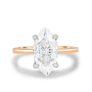 Diamond Gold Ring IGI GIA HRD Lab Grown Marquise Cut 1.50 Ct 18K Multi Tone Band - Picture 1 of 10