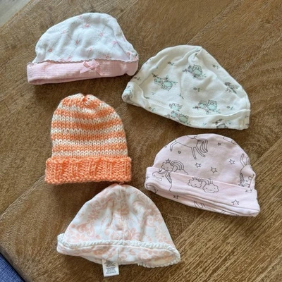 Bundle Of 5, Newborn Hats. Caps. Brands Vary - Image 1 of 4