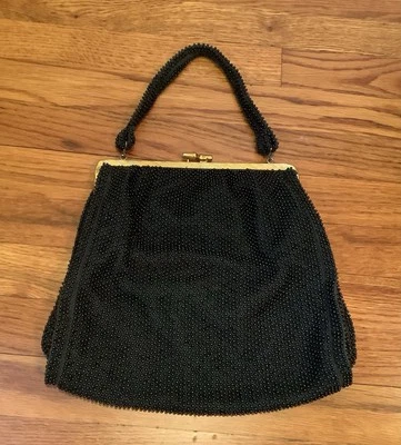 Bolso de noche con cuentas negro vintage de los años 50 Foto 1 de 4