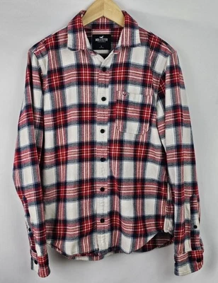 Camisa de franela Hollister para hombre talla grande roja blanca a cuadros manga larga con botones Foto 1 de 4