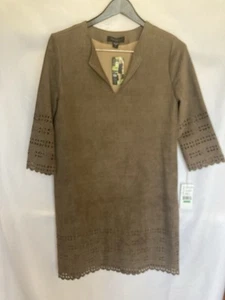 Karen Kane NWT Brown Dress L Made in USA Lined Faux Seude Burnout Details - Picture 1 of 7
