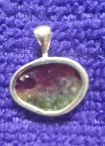Sterling Silver Watermelon Tourmaline Pendant 925 Pink Green Slice - Picture 1 of 3