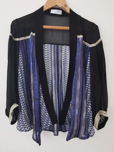 Amanda Wakeley Metallic Black & Blue Sheer Cover Up / Shrug Size UK 10 - Picture 1 of 15