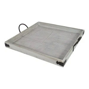 Ein  quadratisches, grauer Holztablett mit schwarzen Metallgriffen - Bild 1 von 3
