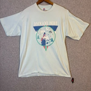Vintage 80s Men's XL Jackson Hole T Shirt Blue Graphic Tee Single Stitch USA - Picture 1 of 9