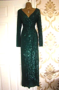 QUIZ SEQUIN SIZE 14 BEAUTIFUL GREEN EVENING PARTY PROM WEDDING CRUISE MAXI DRESS - Picture 1 of 8