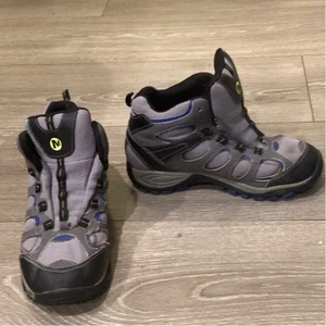 Merrell Boys Hiking Boots Grey Black Youth US 1.5 EU 32.5 Leather Mid-Calf Camp - Picture 1 of 8