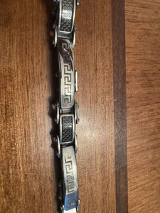 Mens bracelet stainless steel 8" long accents in black - Picture 1 of 7
