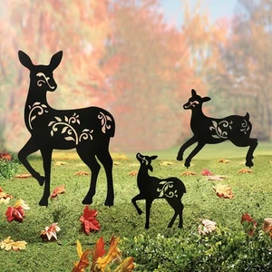 Outdoor Deer Stakes, Set of 3 Metal Garden Decor for Deer-black  - Picture 1 of 6