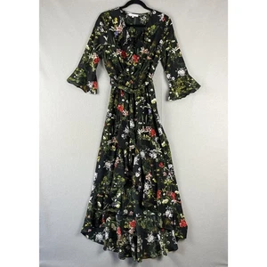 On The Road Floral Maxi Dress Women Small Ruffle Hi Low Bell Sleeve Fairy Whimsy - Picture 1 of 18