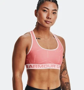 XL NWT Women's Under Armour Printed Crossback Pink Mid Impact Sports Bra - Picture 1 of 4