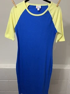 Julia LuLaRoe Dress Women’s Size XS - Royal Blue With Yellow Sleeves NWT - Picture 1 of 4