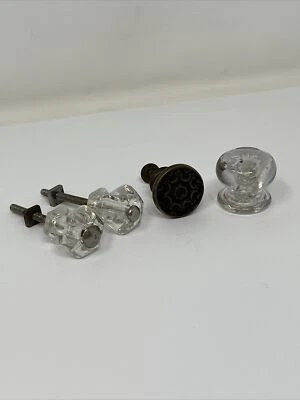 Antique Clear Glass & Brass Dresser Drawer Pulls, Knobs, Hardware Lot Foto 1 de 4