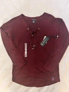 US Polo Assn Soft Hacci/Rayon Blend Long Sleeves Women’s Top Small Burgundy NWT - Picture 1 of 14