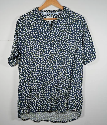 Sovereign Code Shirt Size Large Navy Blue Floral Rayon Logo Beach Resort - Image 1 of 4