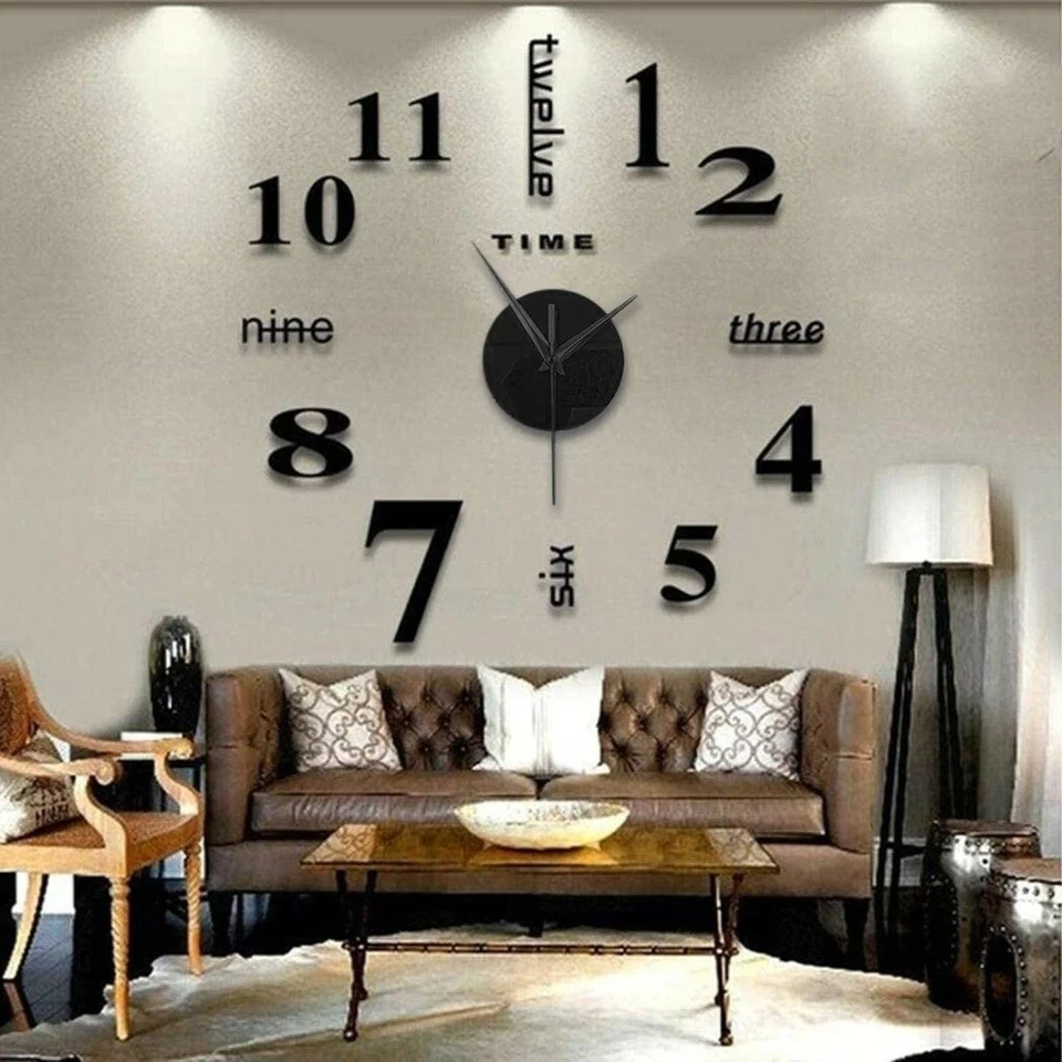 Fashion DIY Wall Mute Clock Modern Design 3D Mirror Surface Sticker Home Office - Image 1 of 1