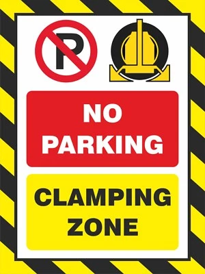 VISION SIGNS NO PARKING CLAMPING ZONE PARK WARNING METAL PLASTIC SIGN STICKER WEATHERPROOF