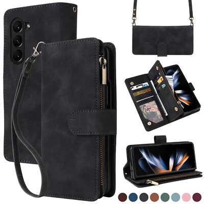 For Samsung Galaxy Z Fold 5 Zipper Purse Flip Card Wallet Crossbody Leather Case - Image 1 of 4