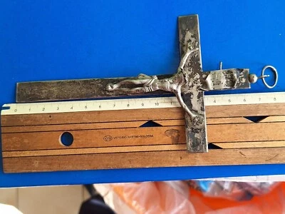 Arte sacra croce antico crocifisso religioso  argento BORBONICO - Immagine 1 di 4