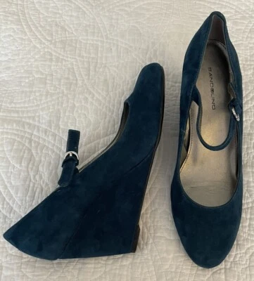 BANDOLINO Tacones de Cuña Azul Teal Profundo Gamuza Punta Redondeada MaryJane TELURA 8 M NUEVO Foto 1 de 4