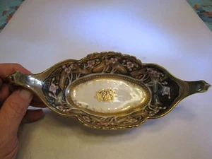 VTG Nippon Japan Golden Raised Beads Decorated End Handles Porcelain Tray - Picture 1 of 7